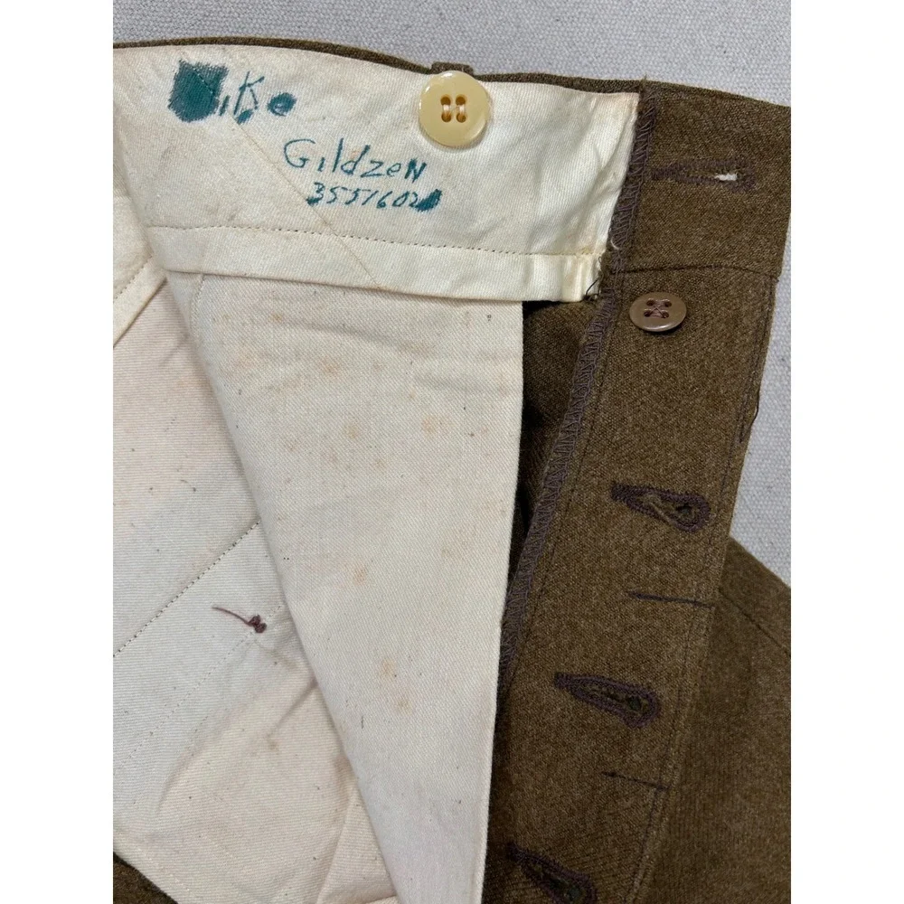 Vintage WW2 US Military Wool Trousers Olive Drab Brown Button Fly Wide Leg